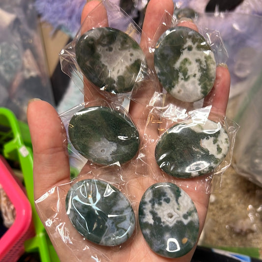 Intuitively Selected Oval Shaped Moss Agate Worry Stone