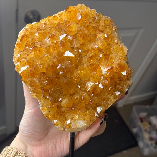 Huge Citrine Cluster Affixed to Peg Stand