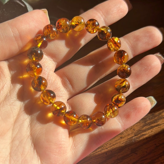 9mm Flower Amber Bracelet