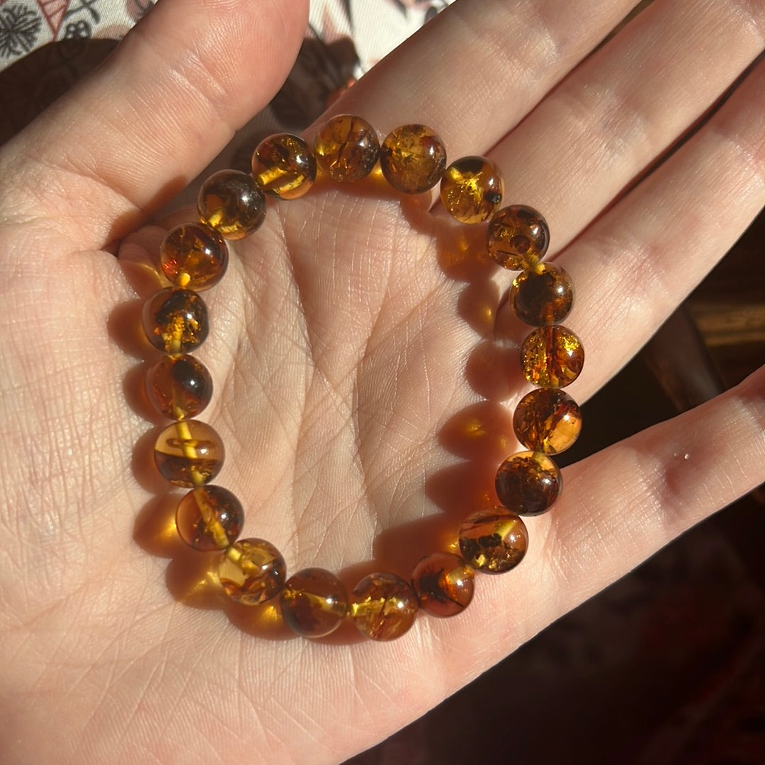9mm Flower Amber Bracelet