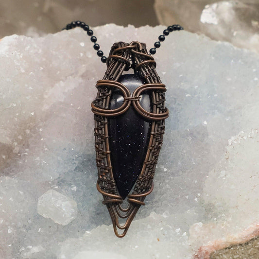 Blue Sandstones Wire Wrap Pendant, 2.5 Inch, Sparkling Confidence