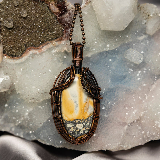 Brecciated Jasper Wire Wrap Pendant, 2.75 Inch, Vitality