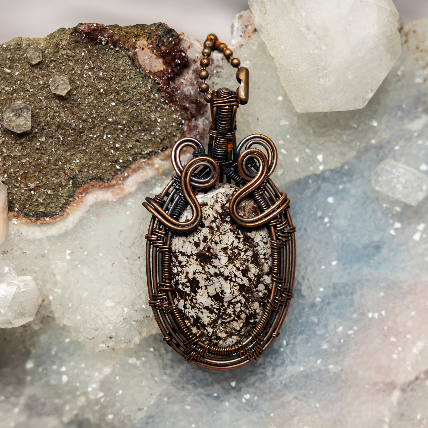 Brown Snowflake Obsidian Wire Wrap Pendant, 2.5 Inch, Root Chakra