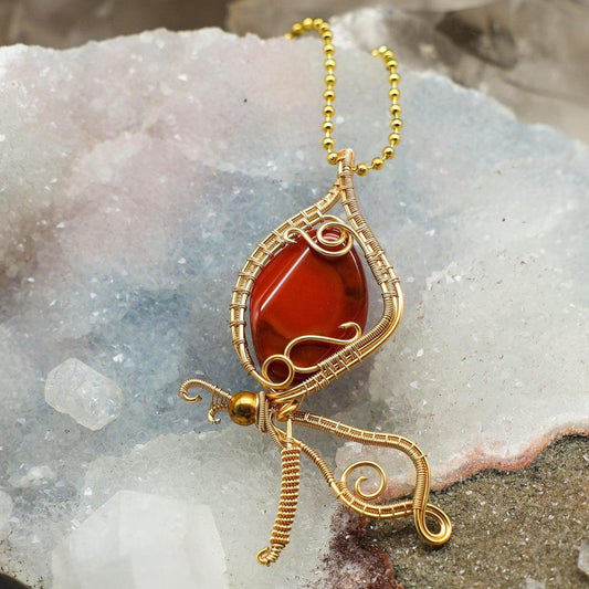 Carnelian Butterfly Wire Wrap Pendant, Orange Transformation