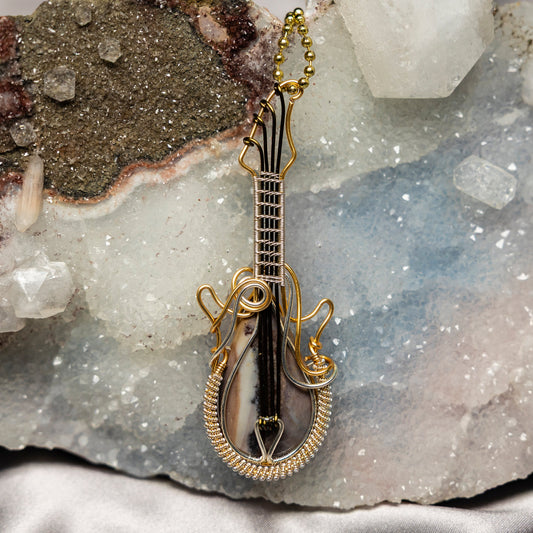 Dendritic Agate Guitar Wire Wrap Pendant 3.25 Inch Nature