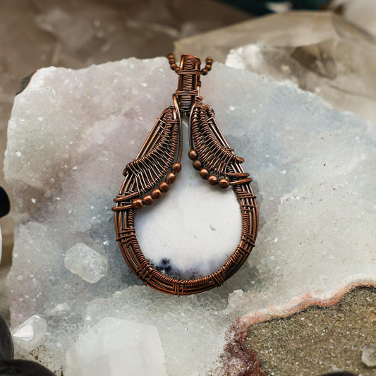 Dendritic Agate Wire Wrap Pendant, 3 Inch, Tree Growth Balance