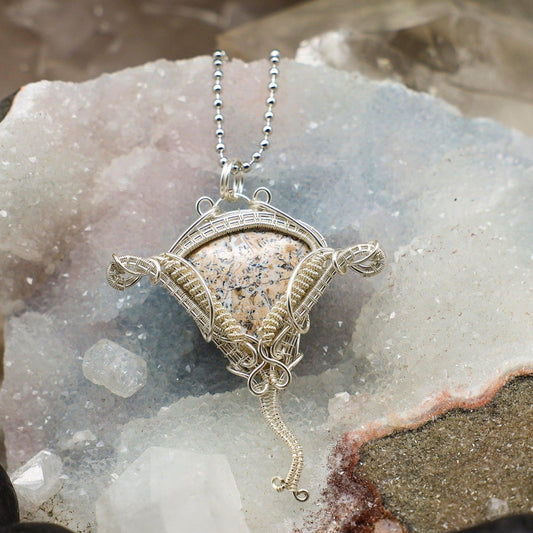 Dendritic Jasper Elephant Wire Wrap Pendant, Root Crown Wisdom