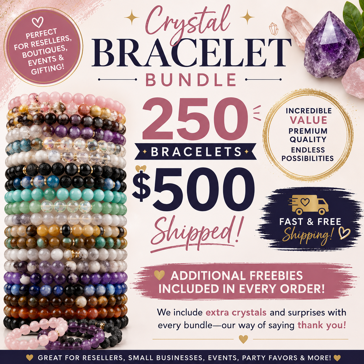 250 Pack of Crystal Bracelets.