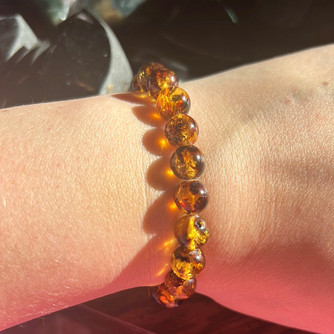 9mm Flower Amber Bracelet