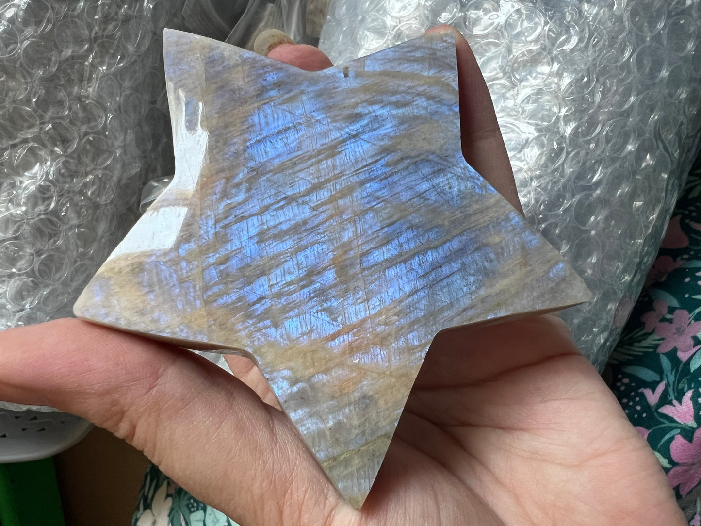 Blue Flash Moonstone Large Puffy Star
