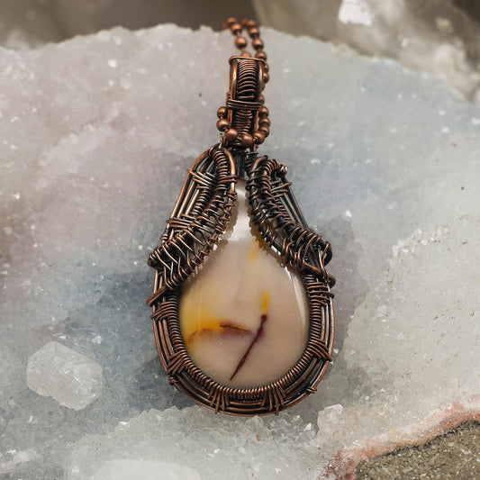 Mookaite Jasper Wire Wrap Crystal Pendant - Red Tones