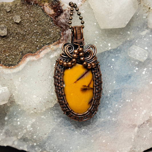 Mookaite Jasper Wire Wrap Pendant, 2.5 Inch, Yellow Vitality