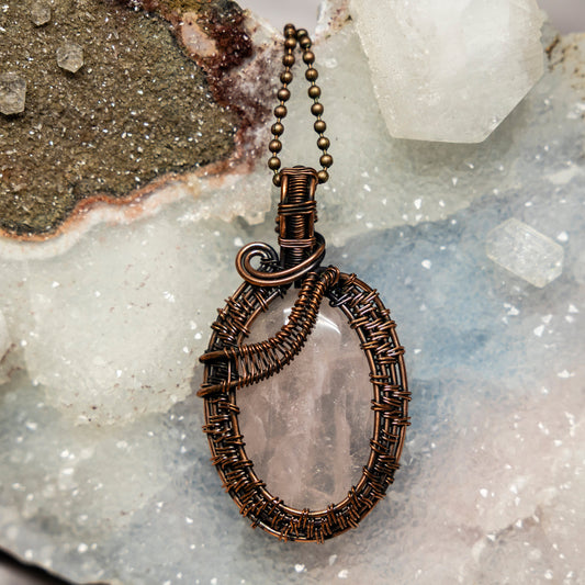 Rose Quartz Wire Wrap Pendant, 2.5 Inch, Pink Heart Chakra Love