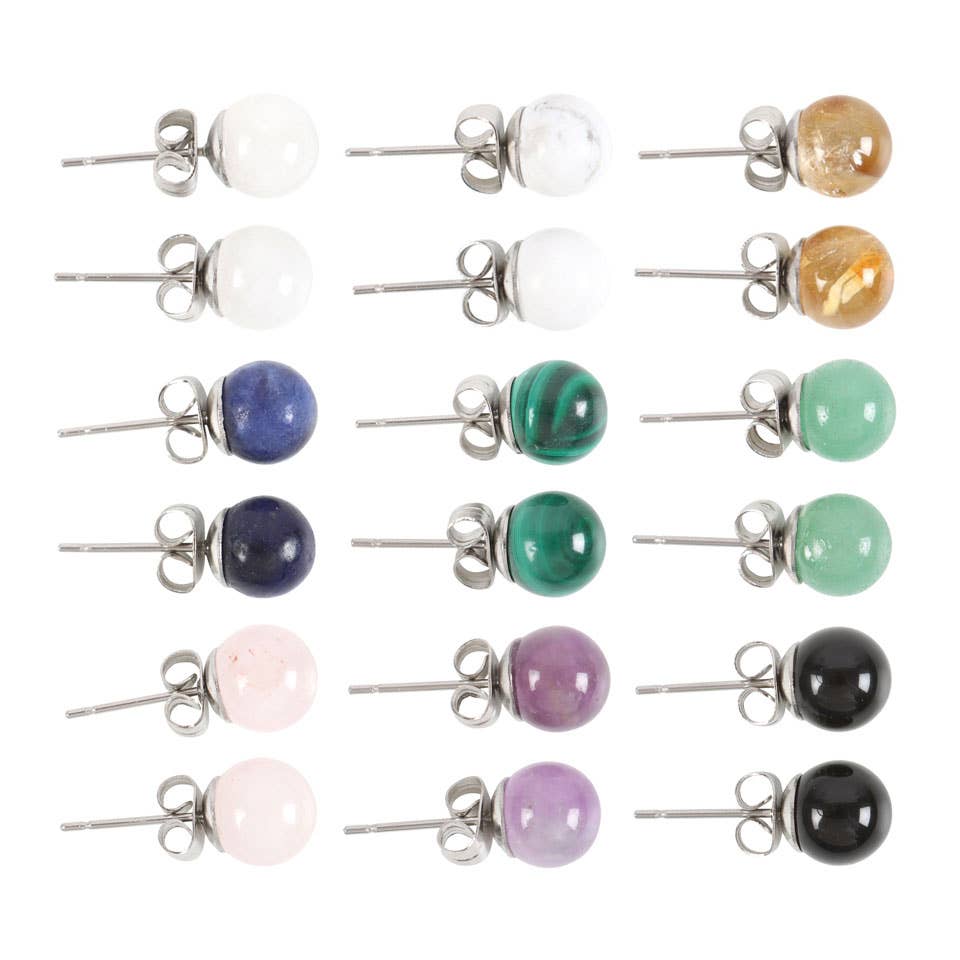 Set of 9 Crystal Stud Sterling Silver Earrings