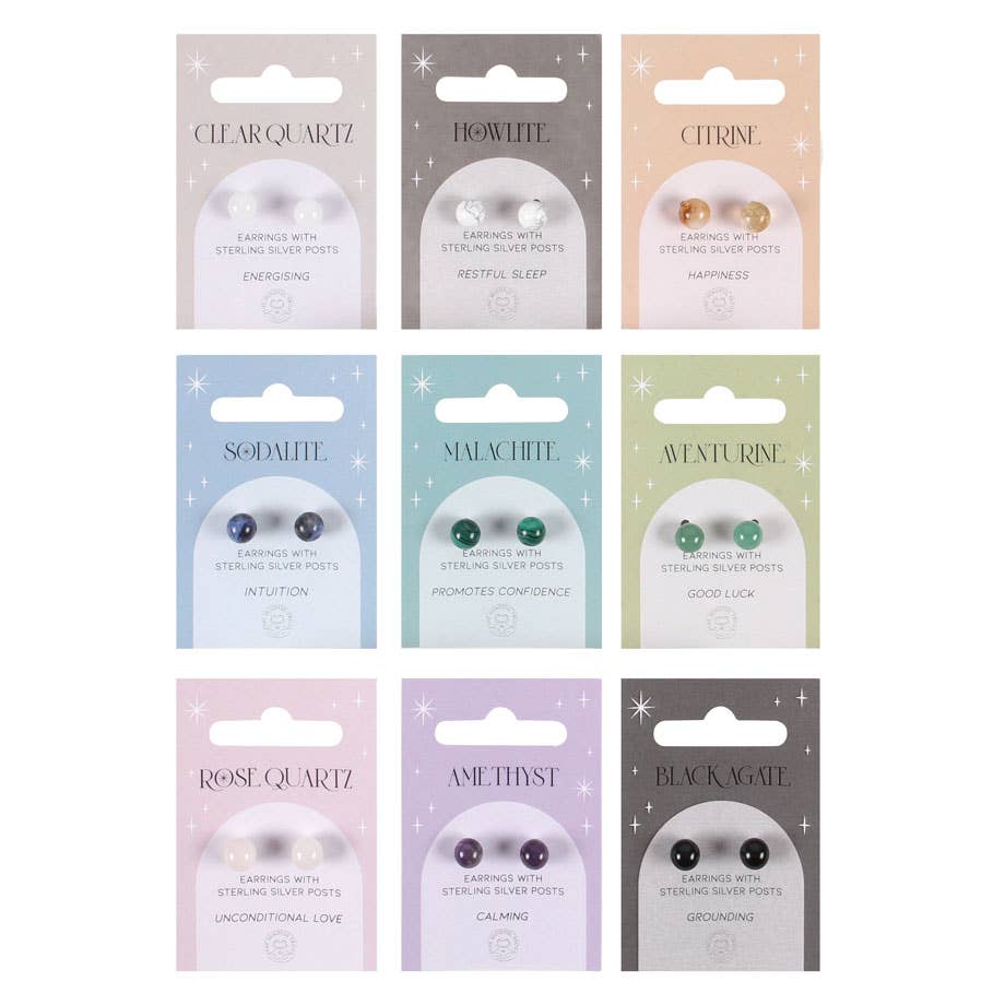 Set of 9 Crystal Stud Sterling Silver Earrings