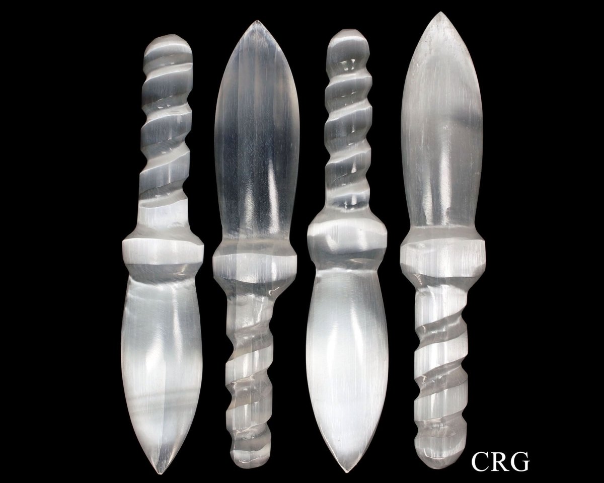 Scratch and Dent Selenite Knife Dagger with Spiral Handle 7 to 8.5 inches (1 Piece)