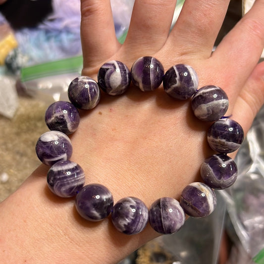 Big Bead Thick Wrist Friendly Chevron/Dream Amethyst Bracelet