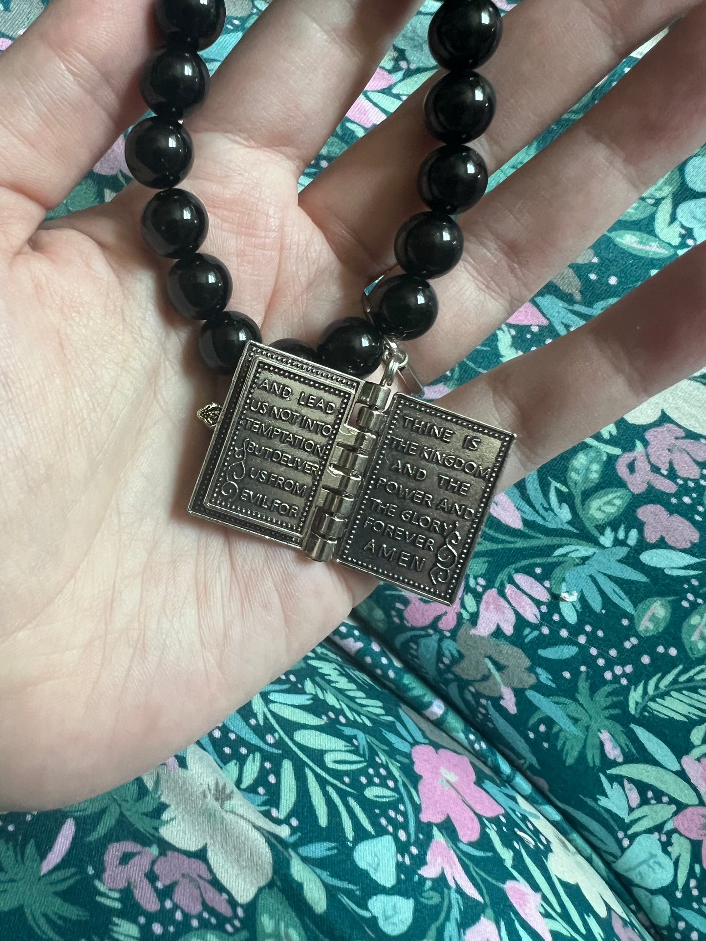 Obsidian Bracelet With Bible Charm