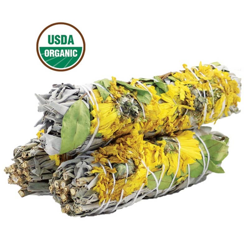 Sunflower Floral White Sage 4" Smudge Stick