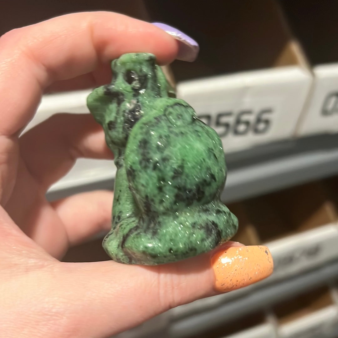 Ruby Zoisite Owl with Mushroom