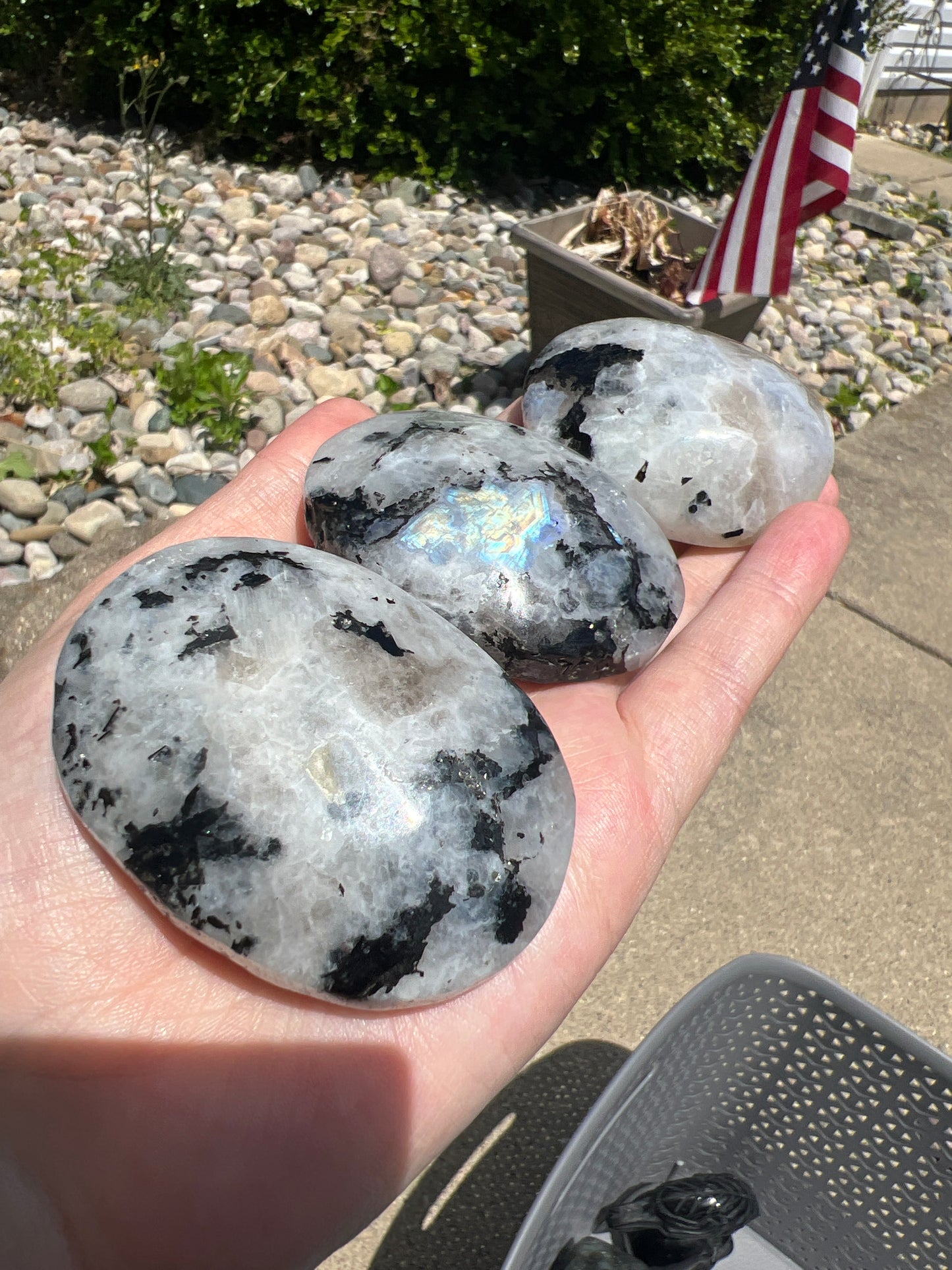 Super Flashy Rainbow Moonstone Palm Stones