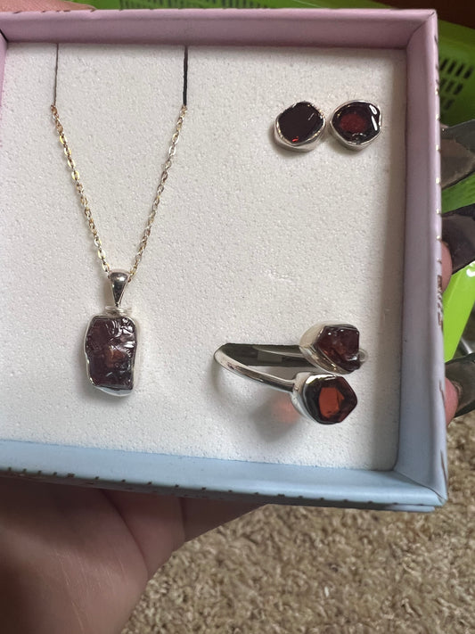 Sterling Silver Garnet Set