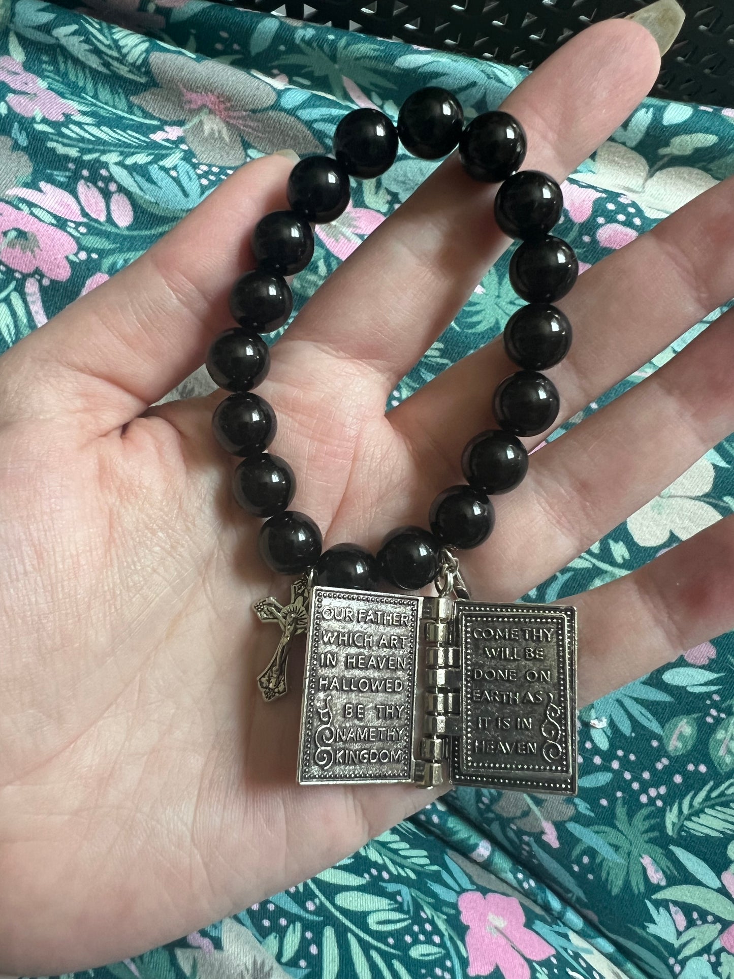 Obsidian Bracelet With Bible Charm