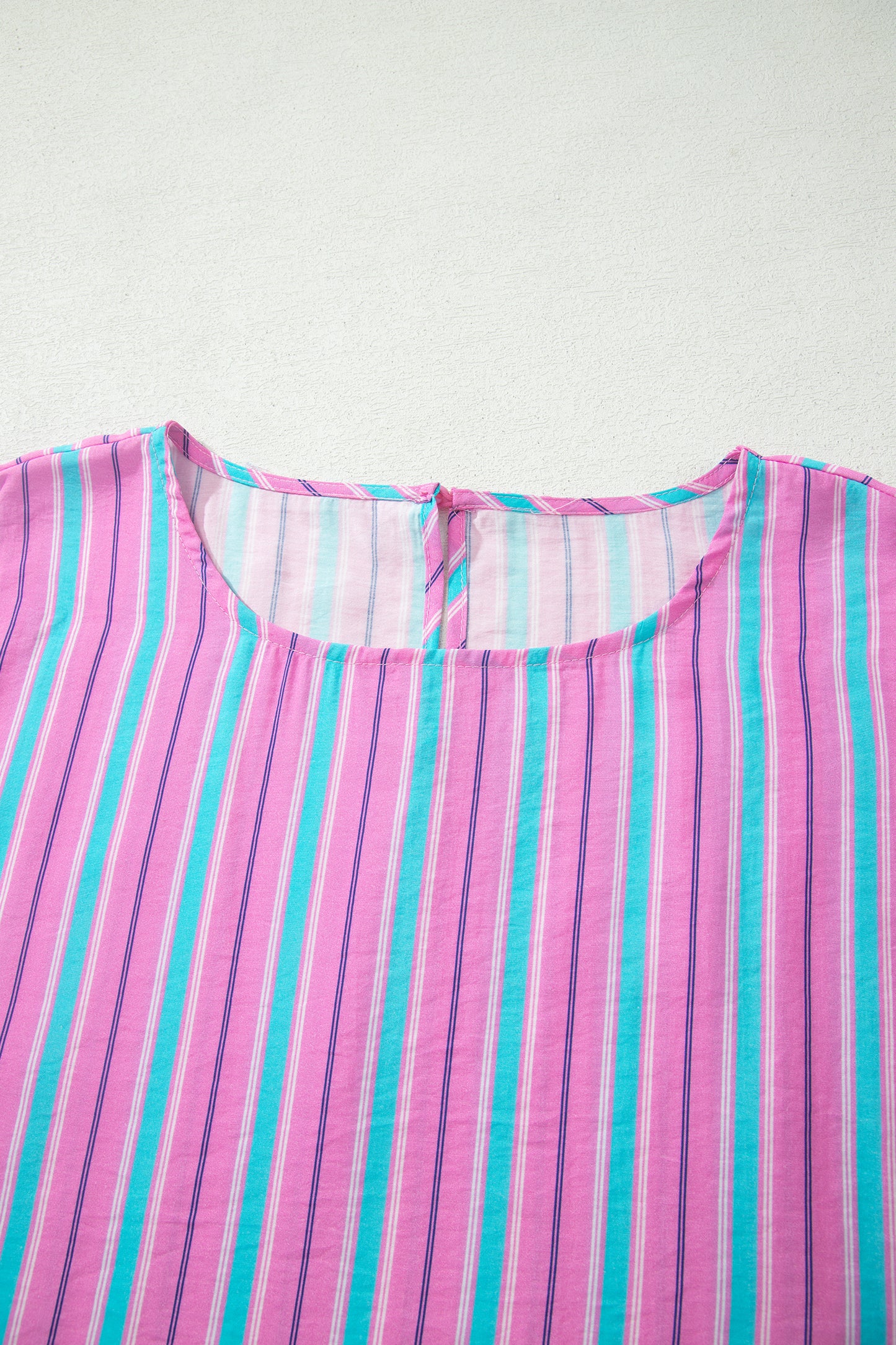 Pink Stripe Dolman Short Sleeve Blouse Drawstring Elastic Waist Loose Short Set