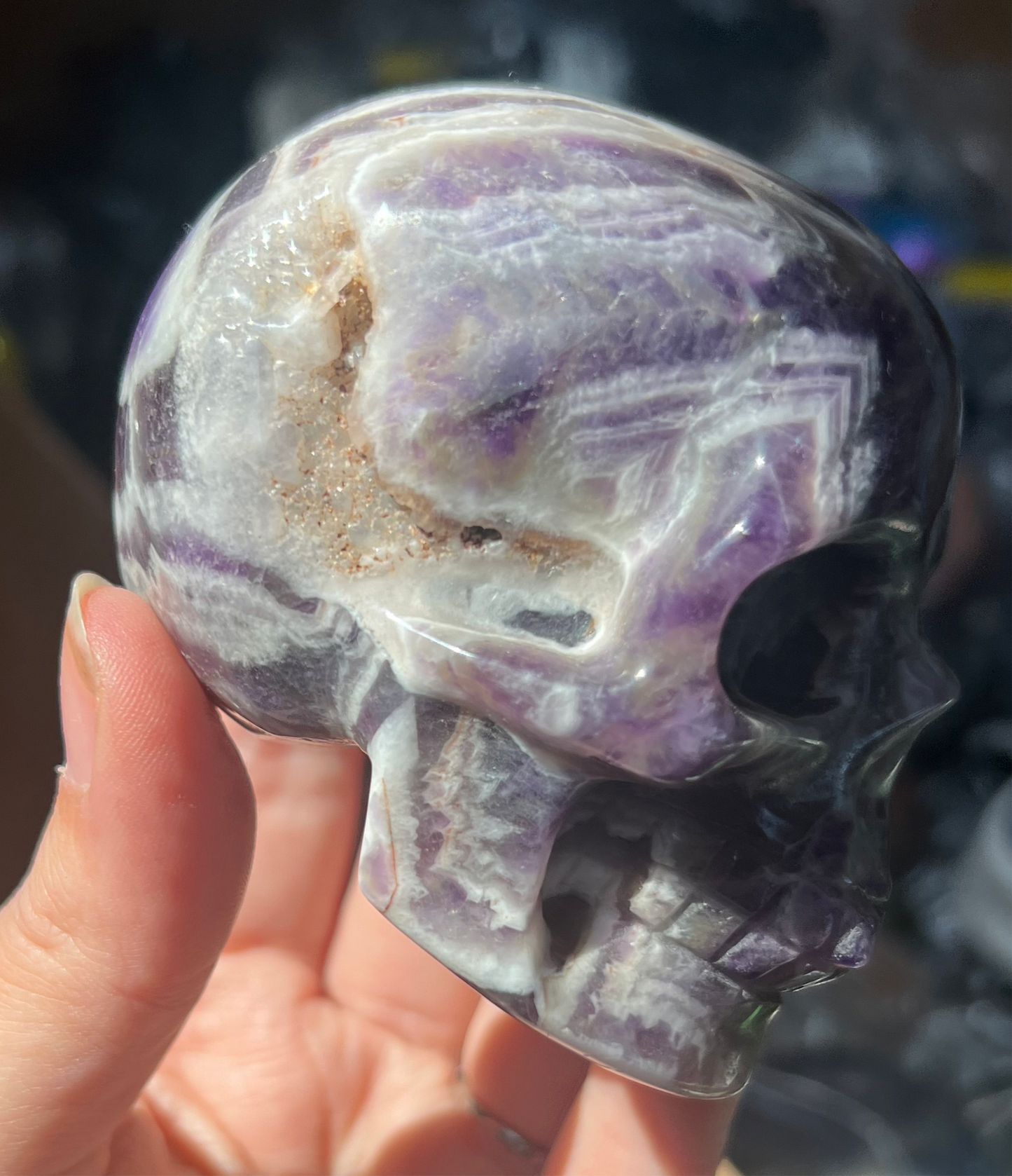 Dream Amethyst Skull With Druzy