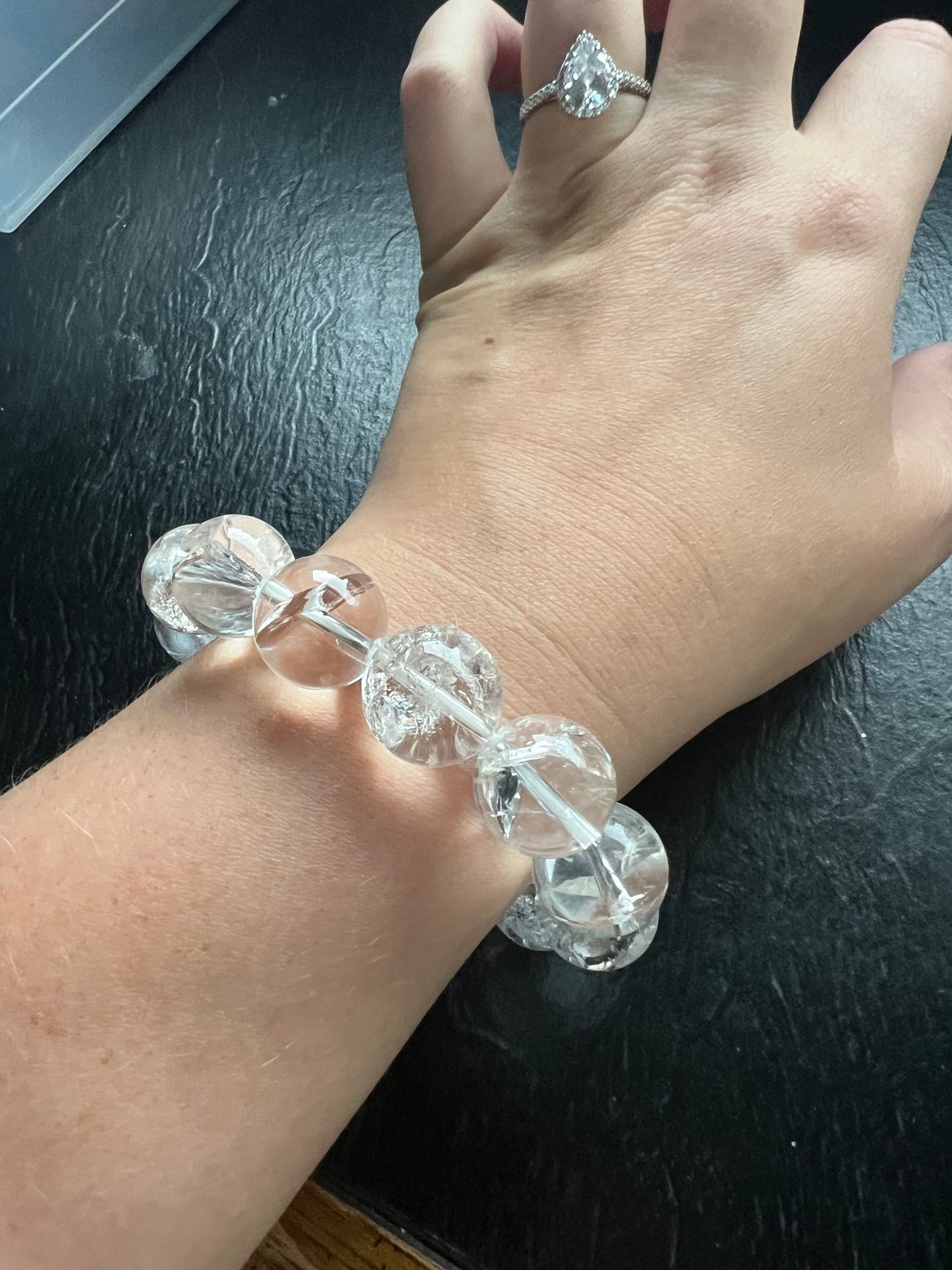 Huge Bead Clear Quartz Thick Wrist Friendly Bracelet