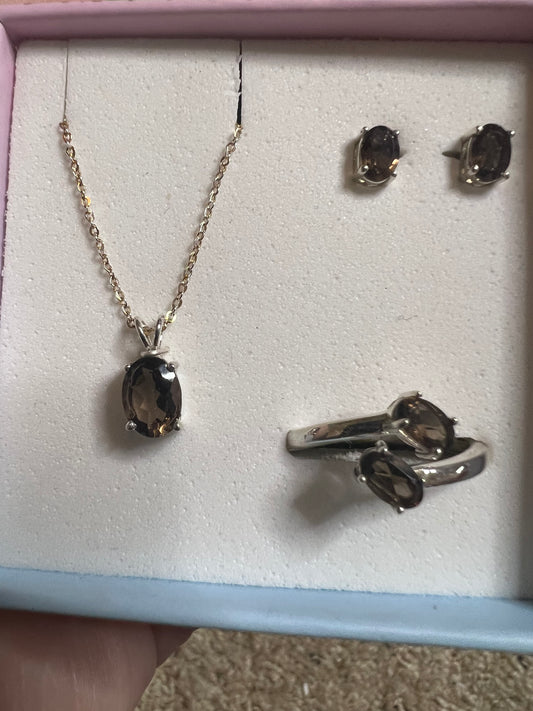 Sterling Silver Faceted Smoky Quartz Set