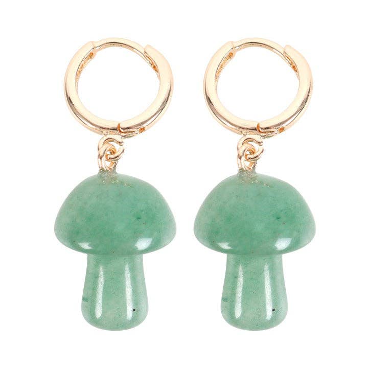 Green Aventurine Crystal Mushroom Earrings