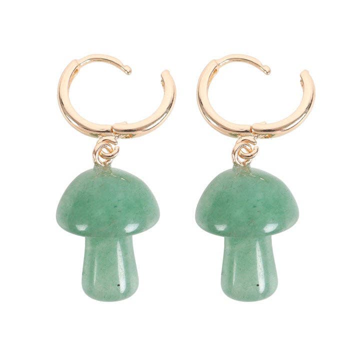 Green Aventurine Crystal Mushroom Earrings