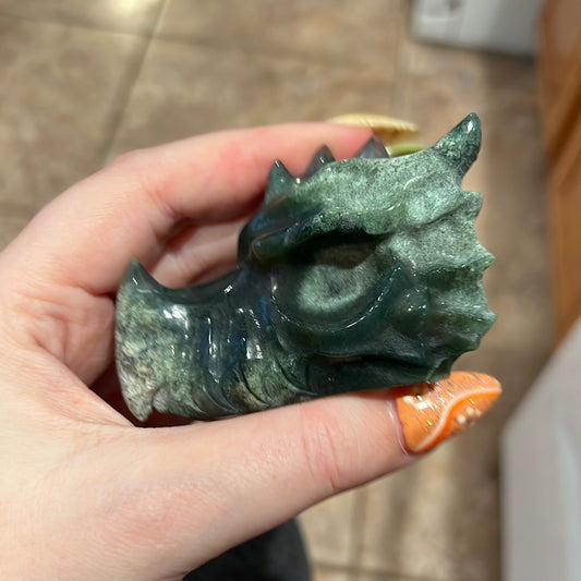 Moss Agate Dragon Head