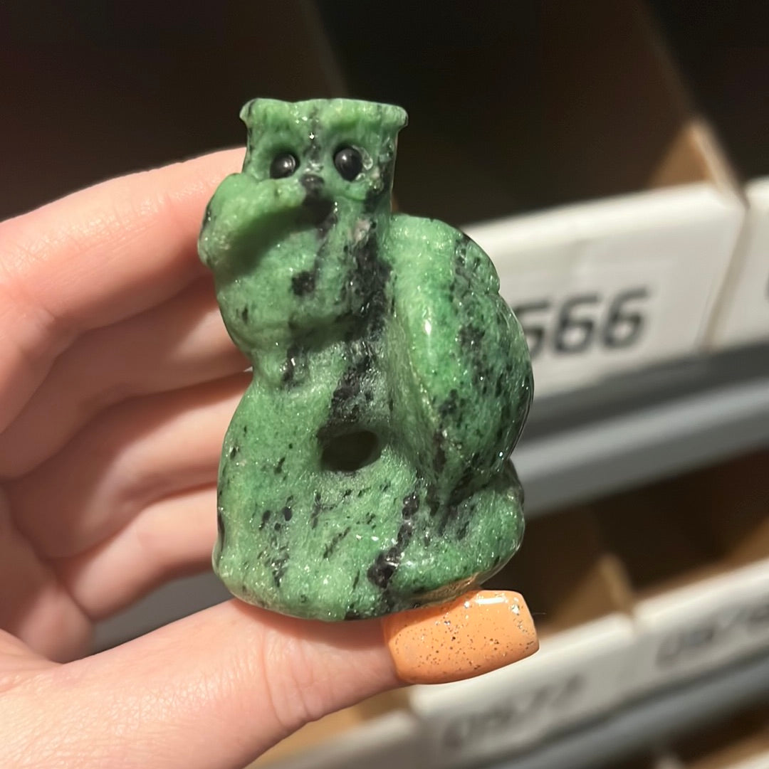 Ruby Zoisite Owl with Mushroom