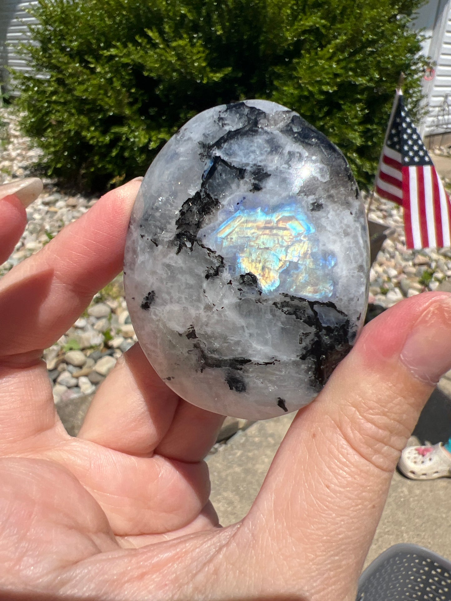 Super Flashy Rainbow Moonstone Palm Stones