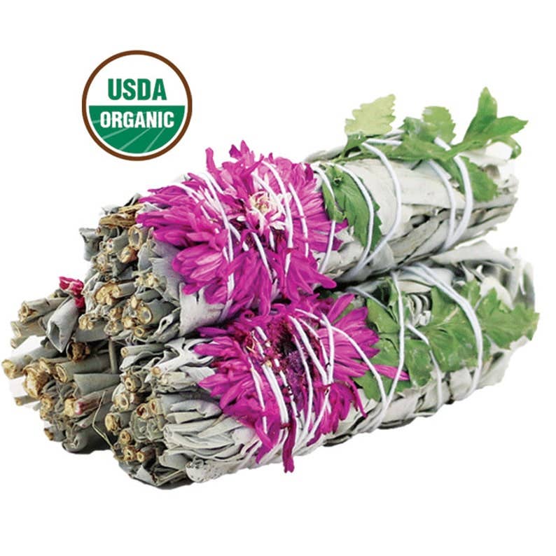 Dahlia Floral White Sage 4" Smudge Stick