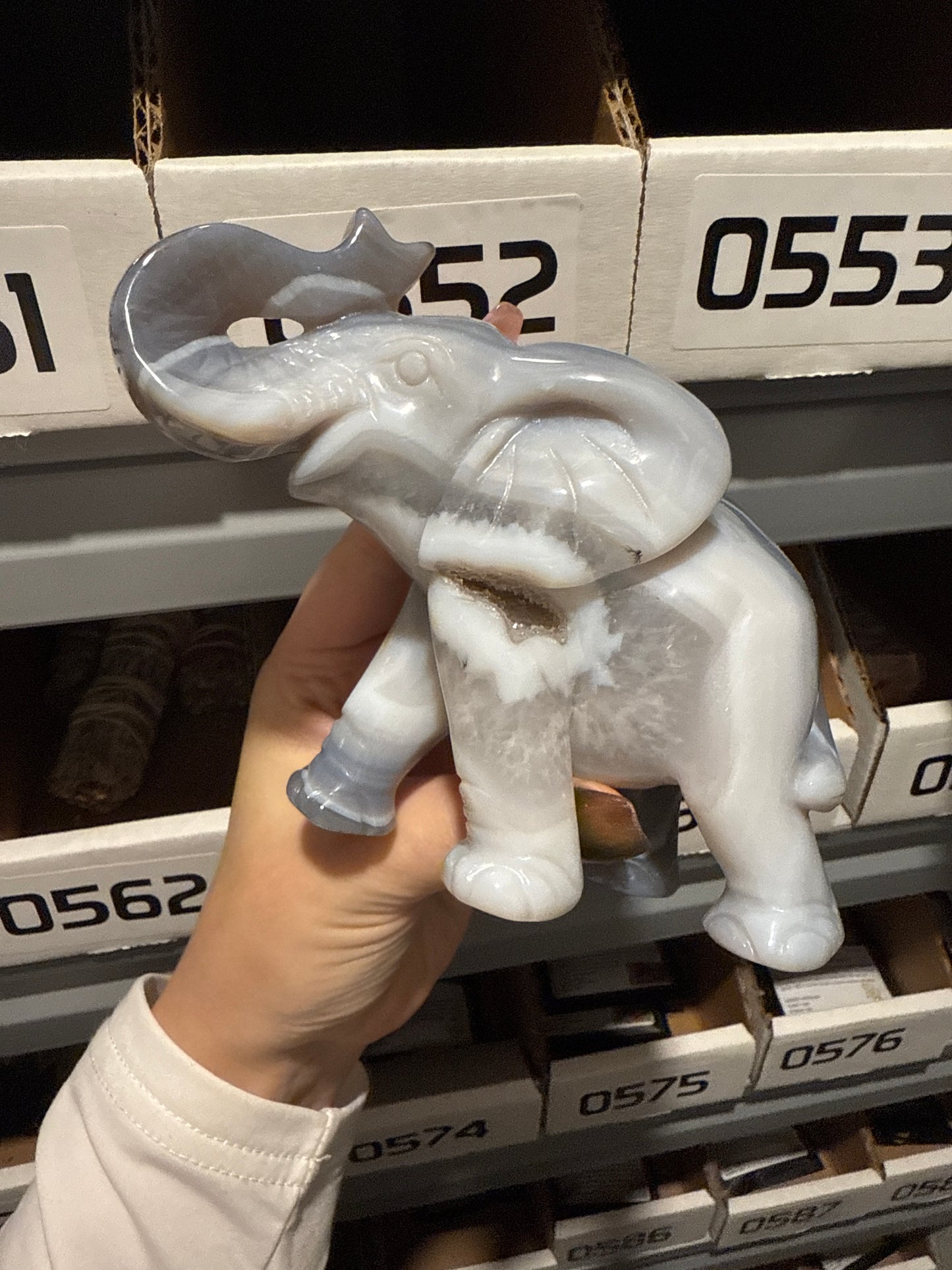 Large Hand Carved Agate Elephant