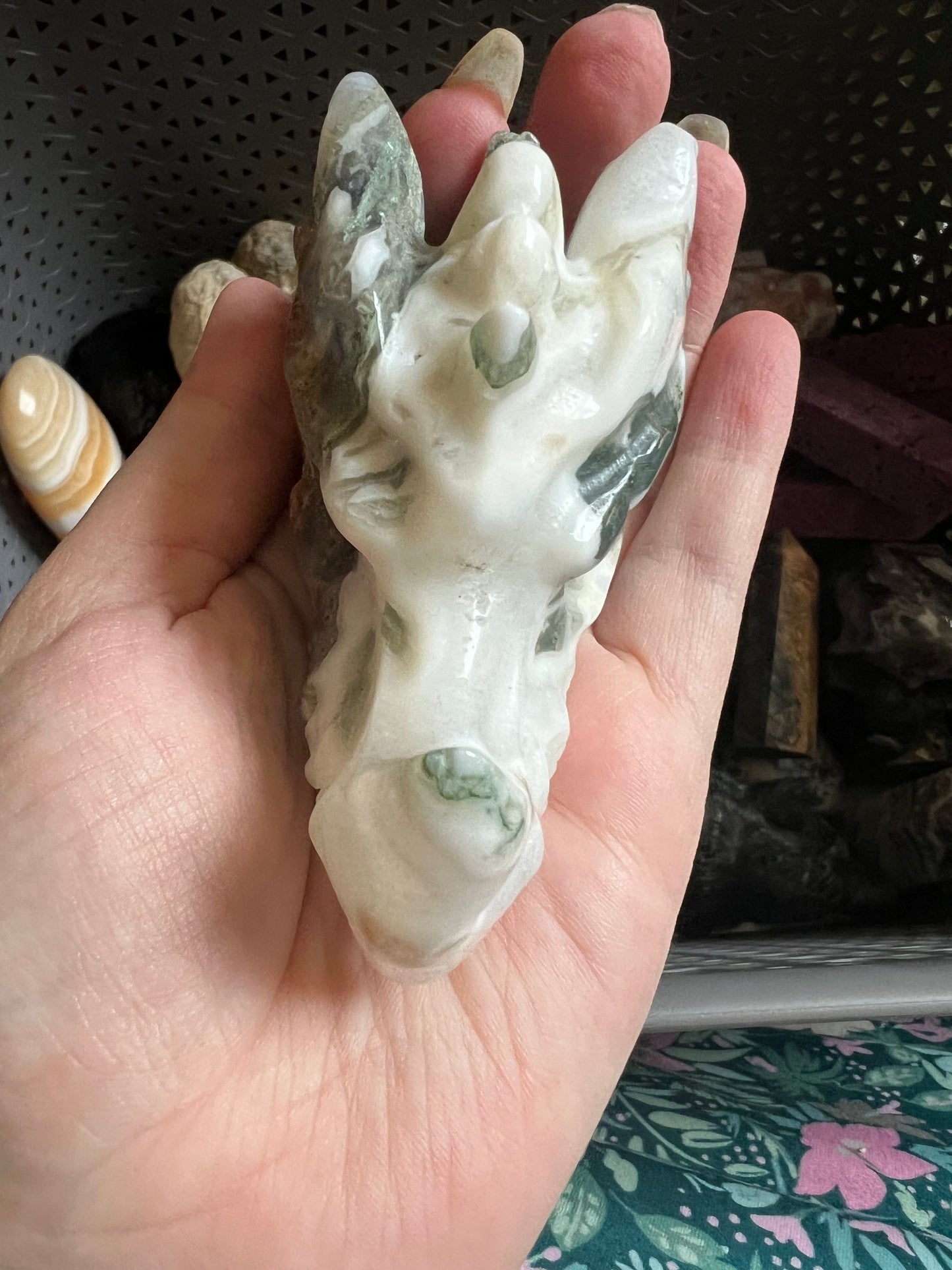 Moss Agate Dragon Skull