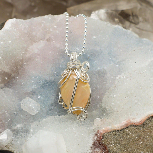 Agate Oval Wire Wrap Pendant, 1.75 Inch, Root Chakra Stability