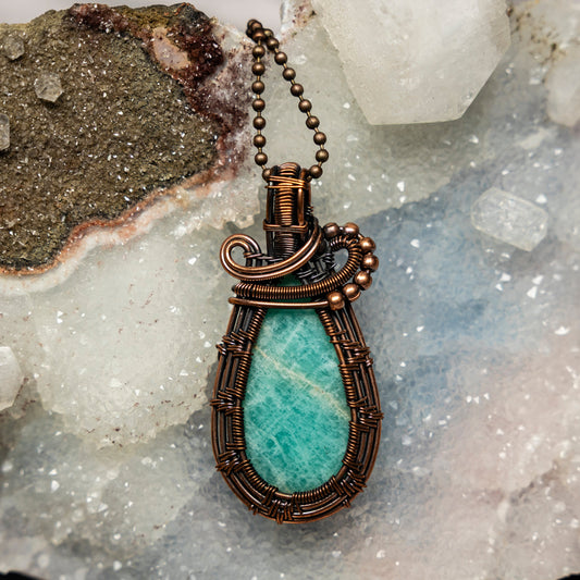 Amazonite Wire Wrap Pendant, Turquoise, Throat Chakra Stone