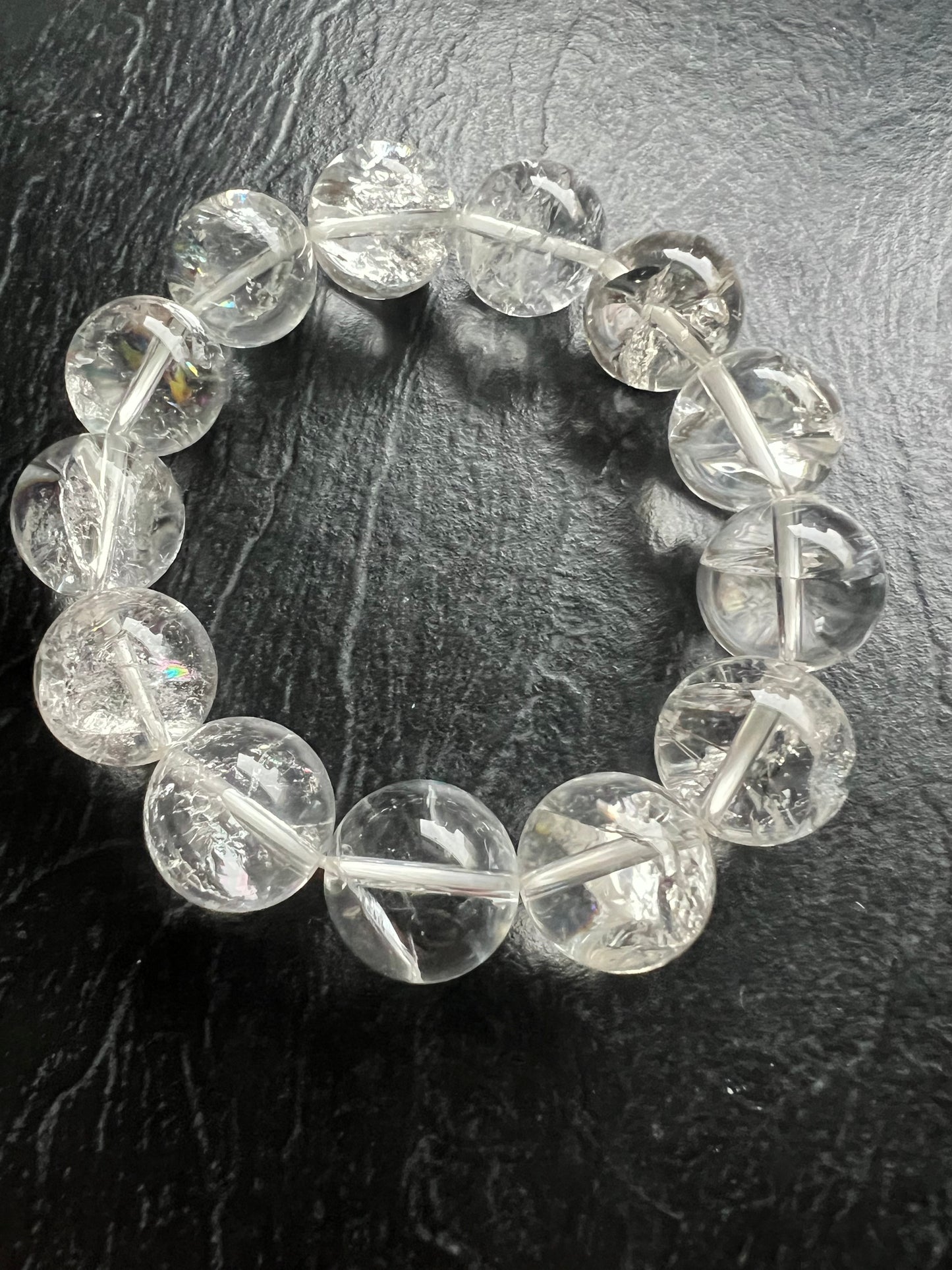 Huge Bead Clear Quartz Thick Wrist Friendly Bracelet