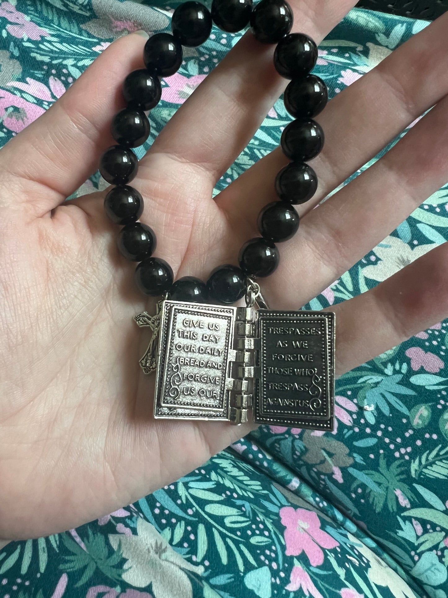 Obsidian Bracelet With Bible Charm