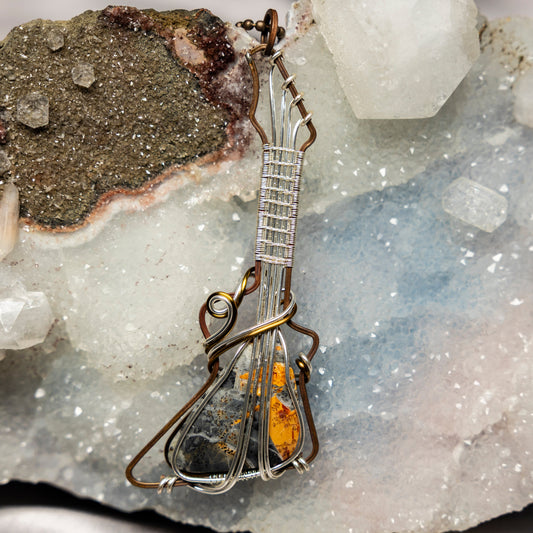 Bumblebee Jasper Guitar Wire Wrap Pendant, 4 Inch, Adventure