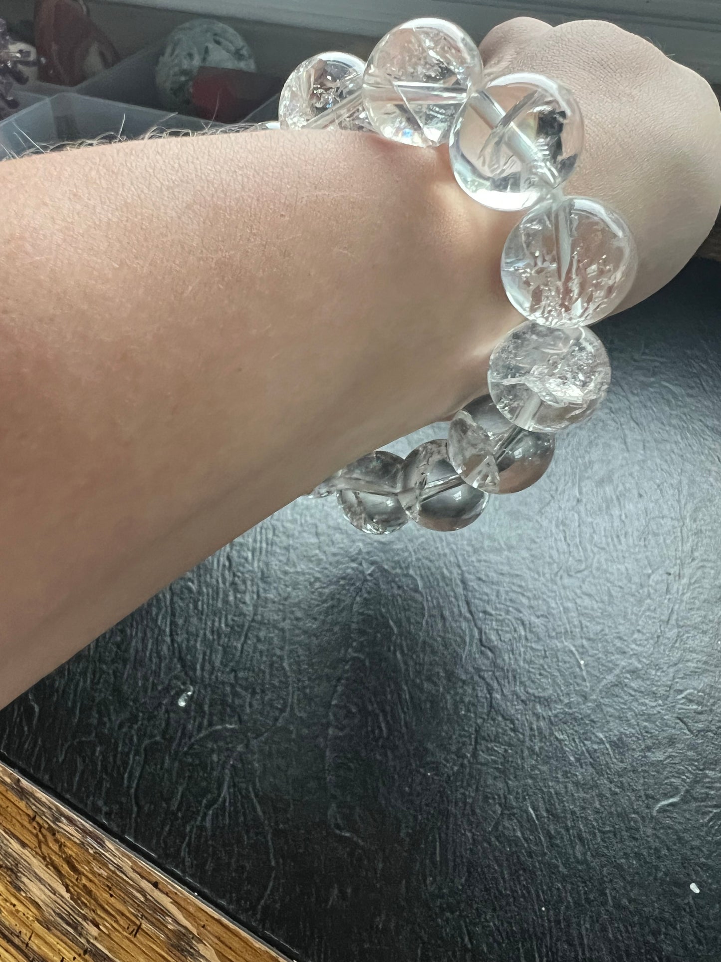 Huge Bead Clear Quartz Thick Wrist Friendly Bracelet