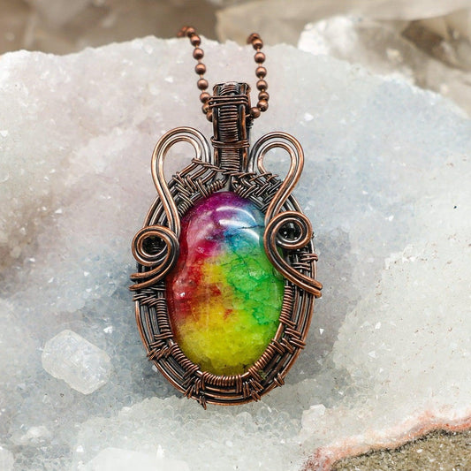 Chakra Agate Wire Wrap Crystal Pendant - Energy Balance