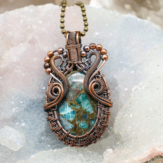 Chrysocolla Wire Wrap Crystal Pendant - Blue-Green