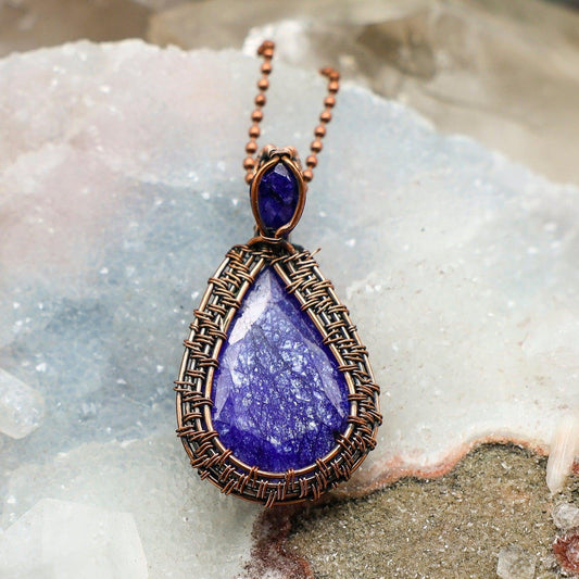 Crackle Quartz Dyed Wire Wrap Pendant, 2.55 Inch, Crown Chakra