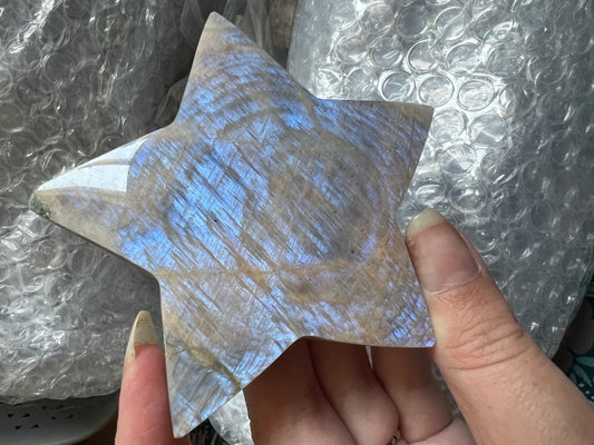 Blue Flash Moonstone Large Puffy Star