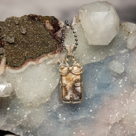 Feather Agate Wire Wrap Pendant, Plume, Heart Crown Chakra